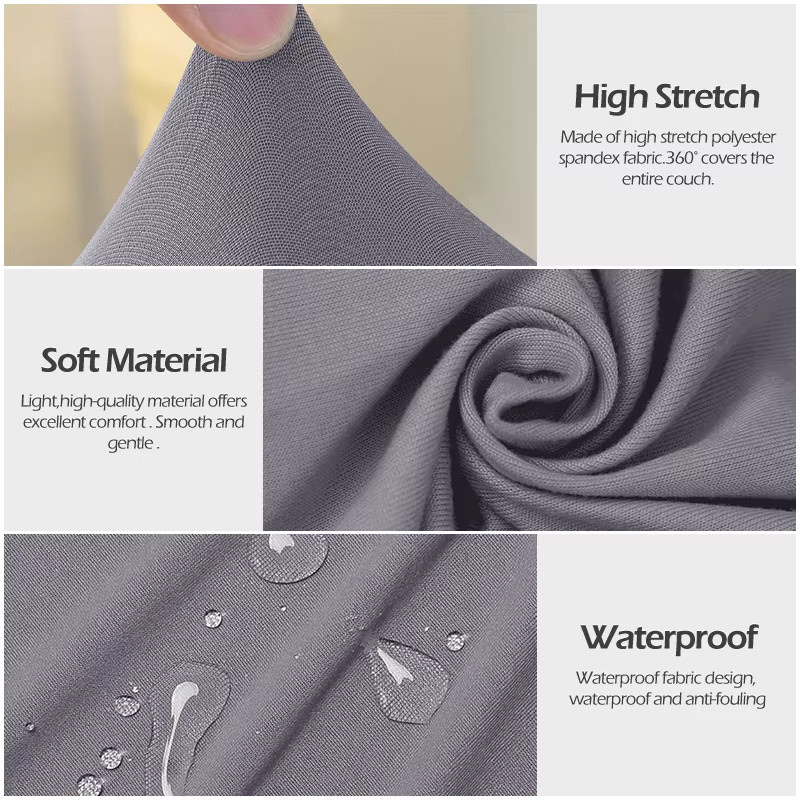 4-teiliges Set Leorate Wasserdichter Stretch-Sofabezug in Grau, Rutschfester Einzelsofabezug aus elastischer Milchseide - Bild 4