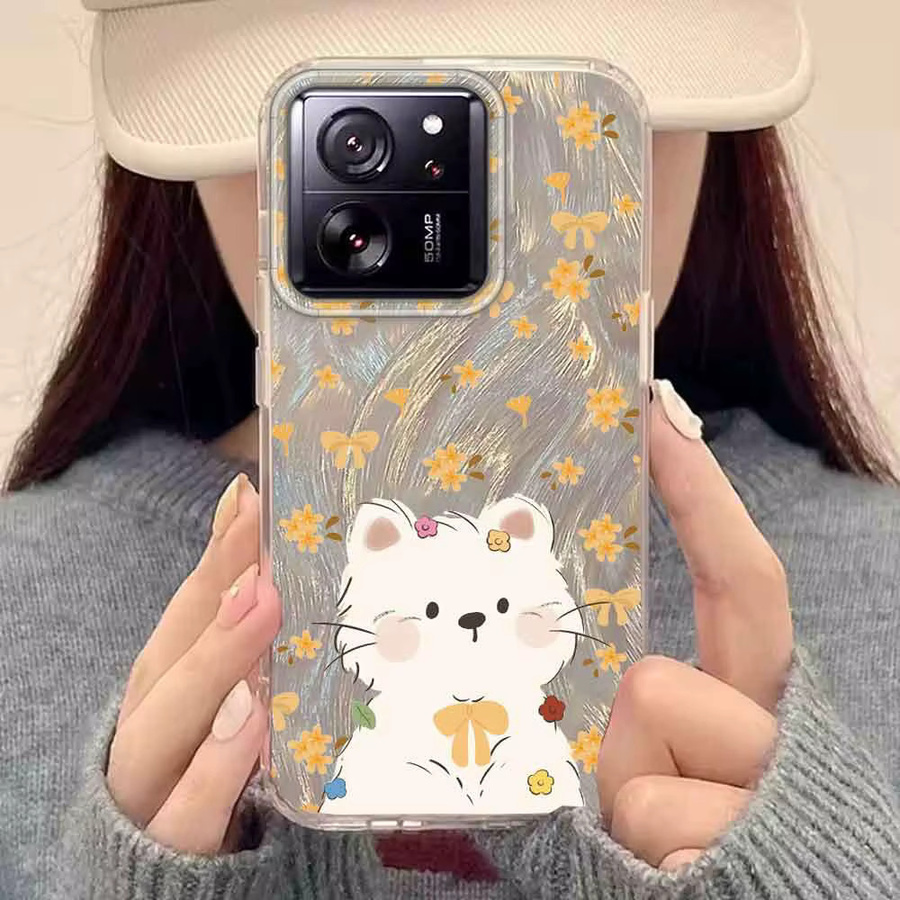 Handyhülle mit Cartoon Katze und Blumen für Xiaomi 13T 14T Pro 11 Lite Poco X5 X6 X7 M6 C65 C61 M5S in Schwarz - Bild 2