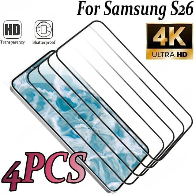 4 Stück Full Cover Displayschutzfolie aus gehärtetem Glas mit 9H Härte für Samsung Galaxy S26 S25 S24 Ultra S25 S26 Edge S25 S24 FE in Transparent - Bild 1