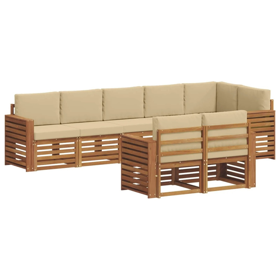 vidaXL Sofagarnitur 8-teilig aus Massivholz Akazie in Natur und Beige mit L-Form und Polsterkissen - Bild 2