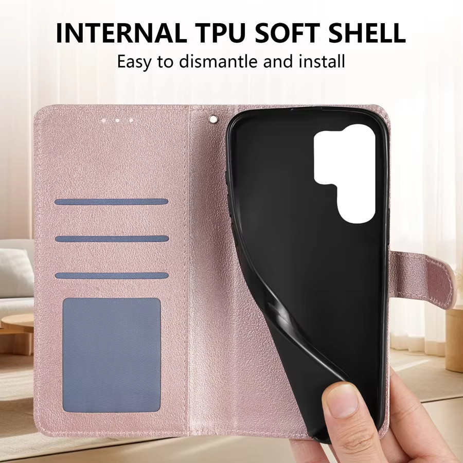 Magnetische Flip-Ledertasche mit Kartensteckplatz für Samsung Galaxy S25 FE S24 Ultra S23 S22 S21 S20 FE S10 Plus S9 in Schwarz und Pink - Bild 4