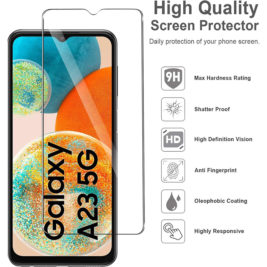 Samsung Galaxy A23 und Galaxy A23 5G Displayschutz aus gehärtetem Glas, 6,6 Zoll, transparent, HD-Folie mit Anti-Fingerabdruck-Beschichtung - Bild 2