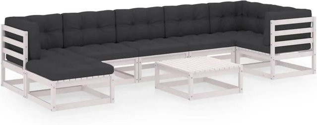 vidaXL 8-tlg Garten-Lounge-Set Modell 34 aus massivem Kiefernholz in U-Form mit Kissen in Anthrazit und Weiß - Bild 1