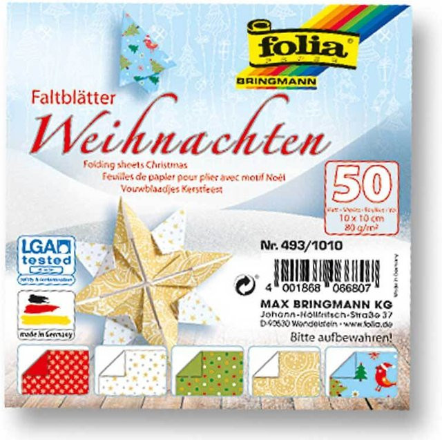 folia Faltblätter Weihnachten Mehrfarbig B/H: 10 x 10 cm, 50 Stück - Bild 1