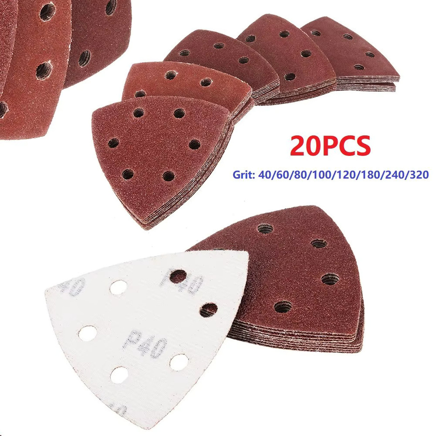 Vibratite 20 Stück Dreieckige Schleifscheiben aus Aluminiumoxid mit 6 Löchern, Durchmesser: 90 mm, für Holz - Bild 2