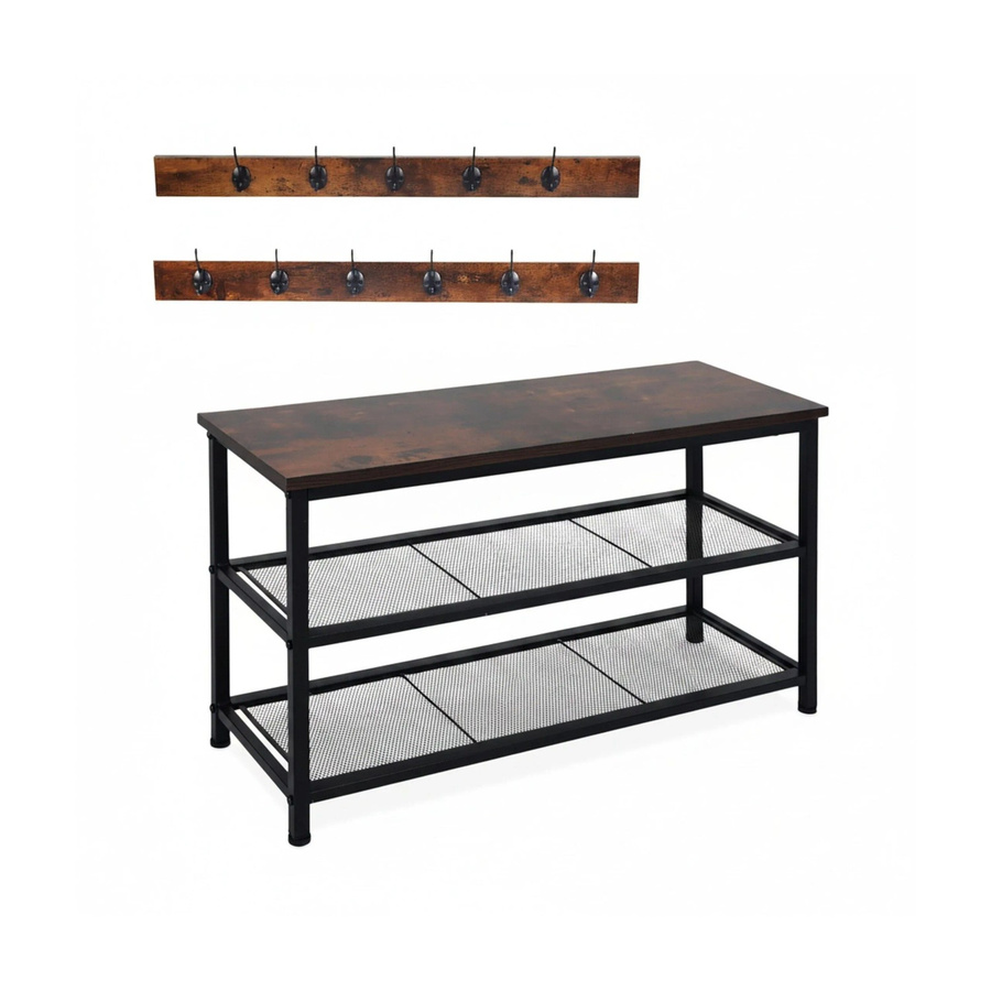 Relaxdays Schuhregal mit Garderobe Set im Industrial-Style aus Metall und MDF, Schwarz und Dunkelbraun, B/T/H: 45 x 30 x 80 cm - Bild 2