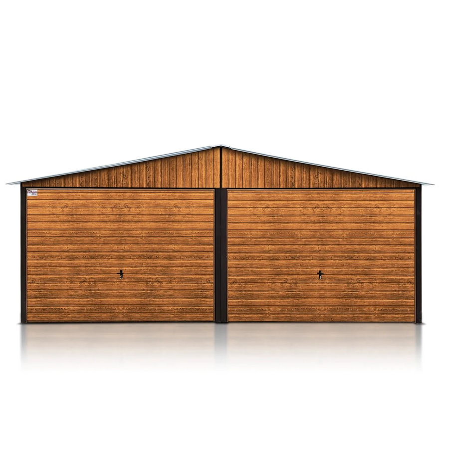 Liderstal Gerätehaus Premium aus Blech mit Satteldach in Holzoptik Goldene Eiche/Walnut, B: 600 cm, T: 500 cm, H: 280 cm - Bild 2