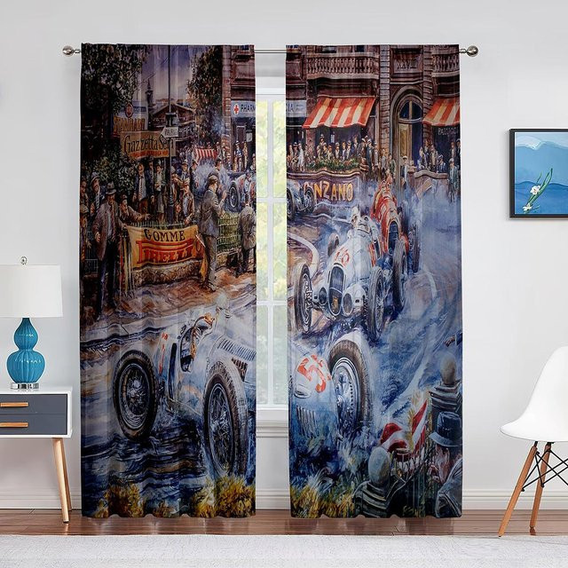 Transparenter Tüllvorhang im Retro-Poster-Stil mit Schönheitsmotiv, Chiffon-Fensterdekoration mit Ösen, Breite: 100 cm, Höhe: 250 cm - Bild 1