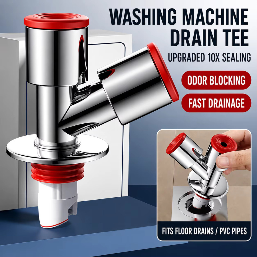 LITERE SANITARY WARE Waschmaschinen-Abfluss-T-Stück mit Geruchssperre und Rückflussverhinderer aus PVC in Silber - Bild 2