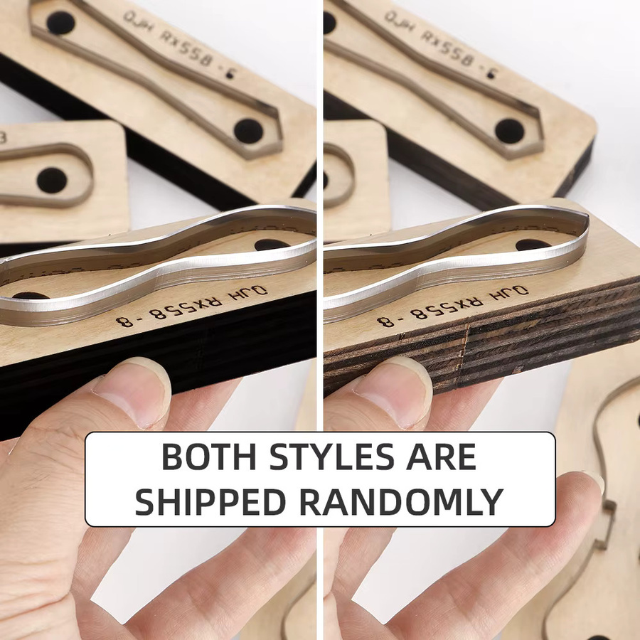 Holz-Schneidematrize für Leder und Taschenbänder in Braun zur DIY-Taschenherstellung mit Reißverschluss- und Kettenform - Bild 4