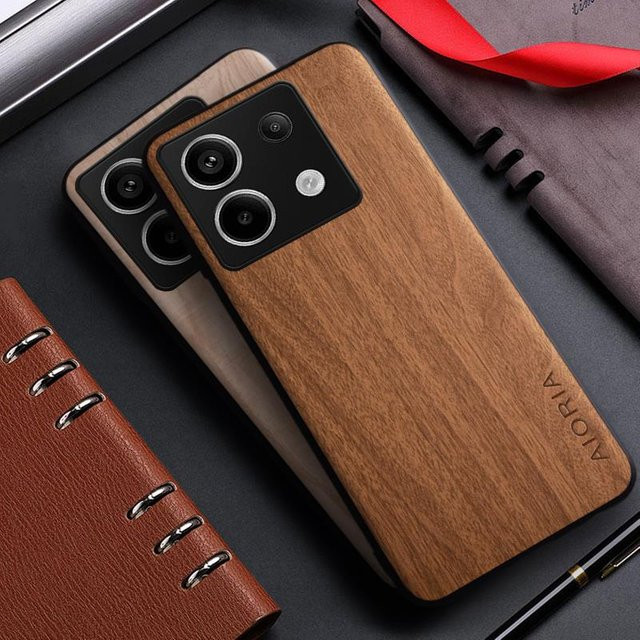 Xiaomi Lederhülle mit Bambusholzmuster für Redmi Note 13 14 Pro Plus 5G in Weiß - Bild 1