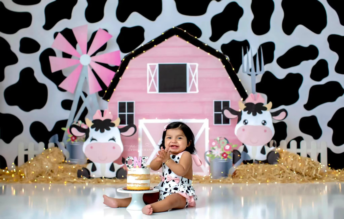 VIKAMA Fotohintergrund Rosa Kuhfarm für Kinder- und Erwachsenenfotografie im Landhausstil - Bild 2