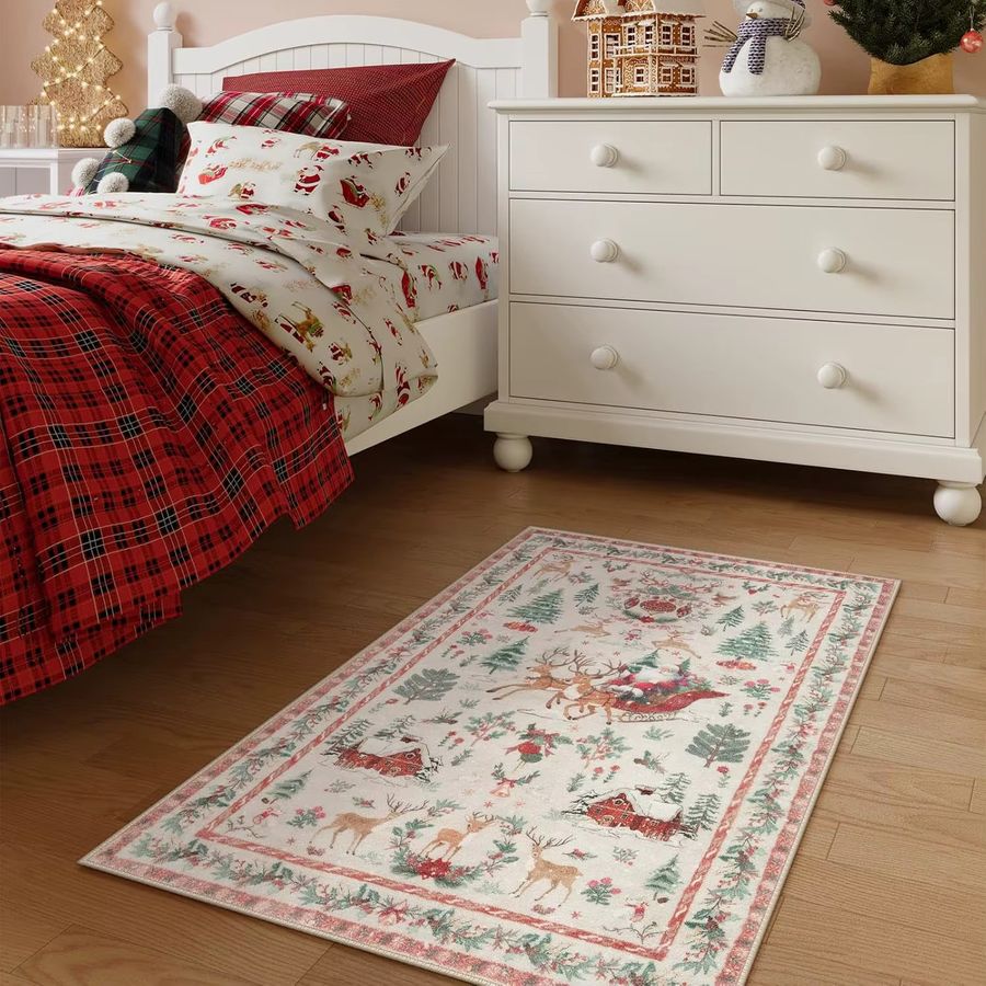 VIKAMA Vintage Weihnachtsteppich Rutschfeste Matte für Wohnzimmer, Küche und Badezimmer - Bild 2