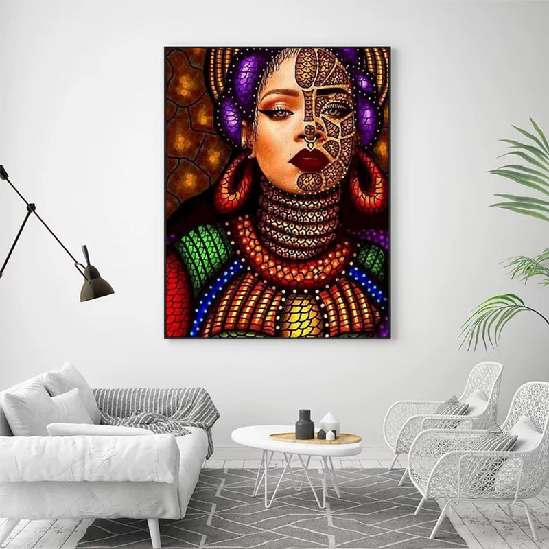 Azqsd Diamond Painting Set Afrikanisches Frauenporträt im Bohemian Stil, Mehrfarbig, Wandmontiert - Bild 2