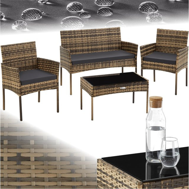 tectake Rattan Gartenset für 4 Personen in Braun und Beige, H x B x T: 79 x 57 x 104 cm - Bild 1