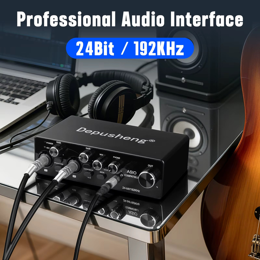 DEPUSHENG MQ44 ASIO Audio Professionelle Soundkarte USB Audio Interface mit 4 Kanälen, 4 Eingängen und 4 Ausgängen in Schwarz und Grau - Bild 4