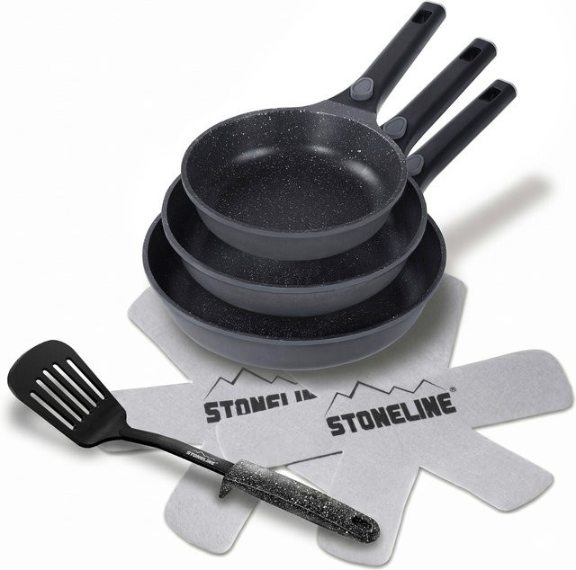 STONELINE SMART 6-teiliges Pfannen-Set aus Aluminium mit Keramik-Beschichtung, Grau, Durchmesser: 20 cm, 24 cm, 28 cm - Bild 1
