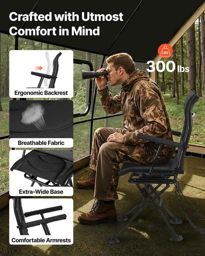 Buying Solutions MB Jagdstuhl Tarn, 360 Grad geräuschlos drehbar, faltbarer tragbarer Sitz mit Armlehnen und Stahlrahmen, Schwarz - Bild 5
