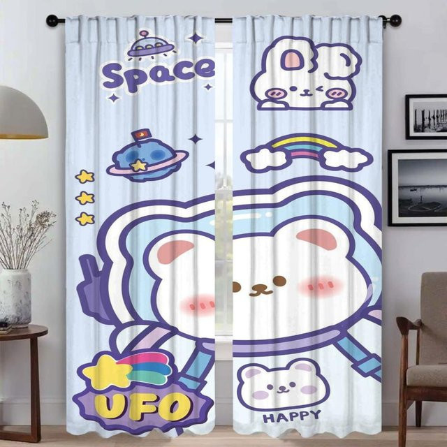 2er-Set Küchenvorhänge mit Cartoon-Tier-Motiv, halbtransparent, mehrfarbig, Breite: 50 cm, Höhe: 70 cm - Bild 1