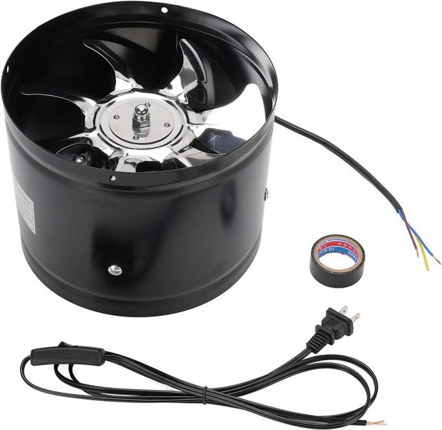 Aimo Kanalventilator in Schwarz, geräuscharm mit 2800 U/min, 80 W, 8 Zoll, 7 Flügel aus Metall für Dunstabzugshauben in der Küche - Bild 1