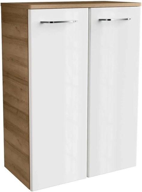 Fackelmann Bad-Hängeschrank Milano Doppel-Midischrank in Weiß-Eiche mit Soft-Close-Türen, B/T/H: 60,2 x 32,0 x 82,6 cm - Bild 1