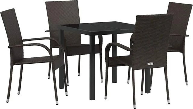 vidaXL Garten Essgruppe 5-teilig aus Poly Rattan und Stahl in Braun mit Sicherheitsglas und gewebter Textur - Bild 1