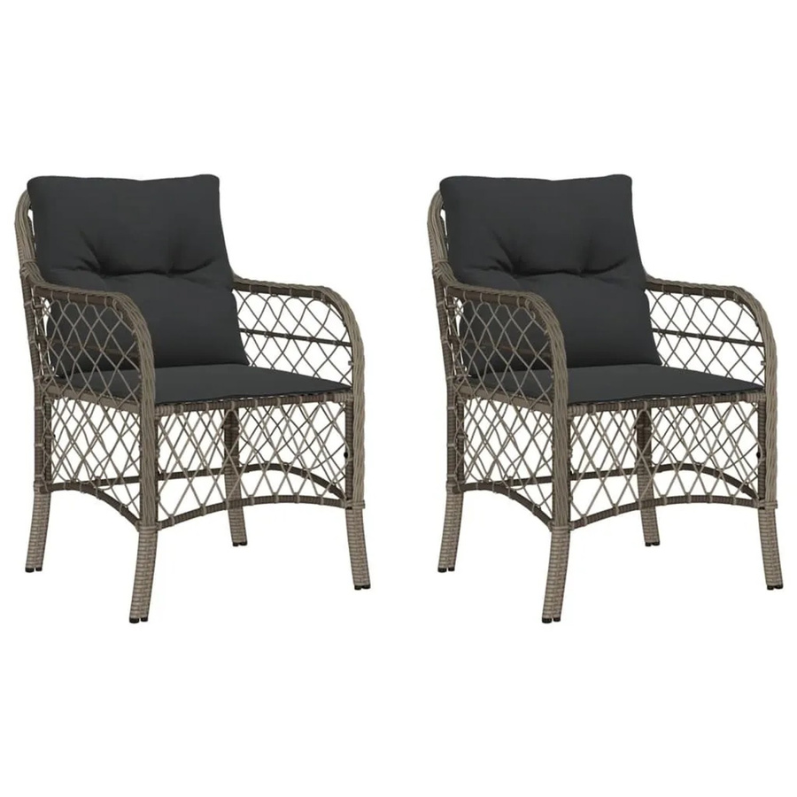 Furnicato Gartenstühle Set aus 2 Stück in Grau aus Poly Rattan mit UV-beständigen Kissen und Armlehnen - Bild 2