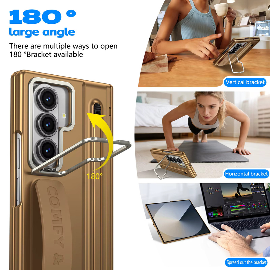 Magnetische Handyhülle für Samsung Galaxy Z Fold 7 6 5 4 3 mit Scharnierschutz, Displayschutzglas und S Pen Halterung in Rot und Gold - Bild 5