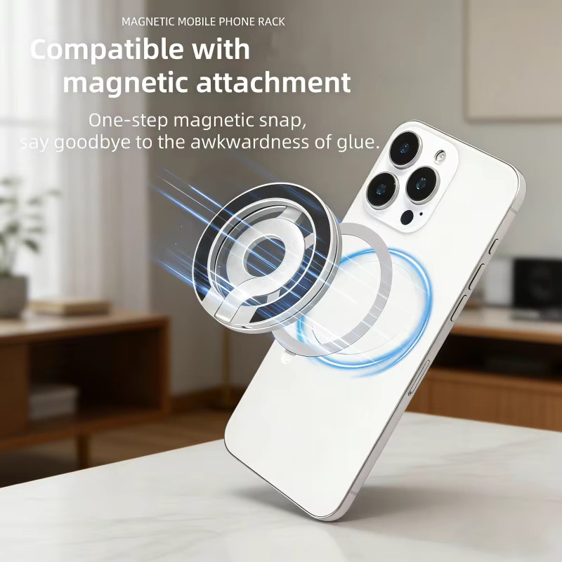 WSSHE MagSafe Magnetischer Handyring-Halter und Klappbarer Handy-Ständer in Schwarz und Silber - Bild 2