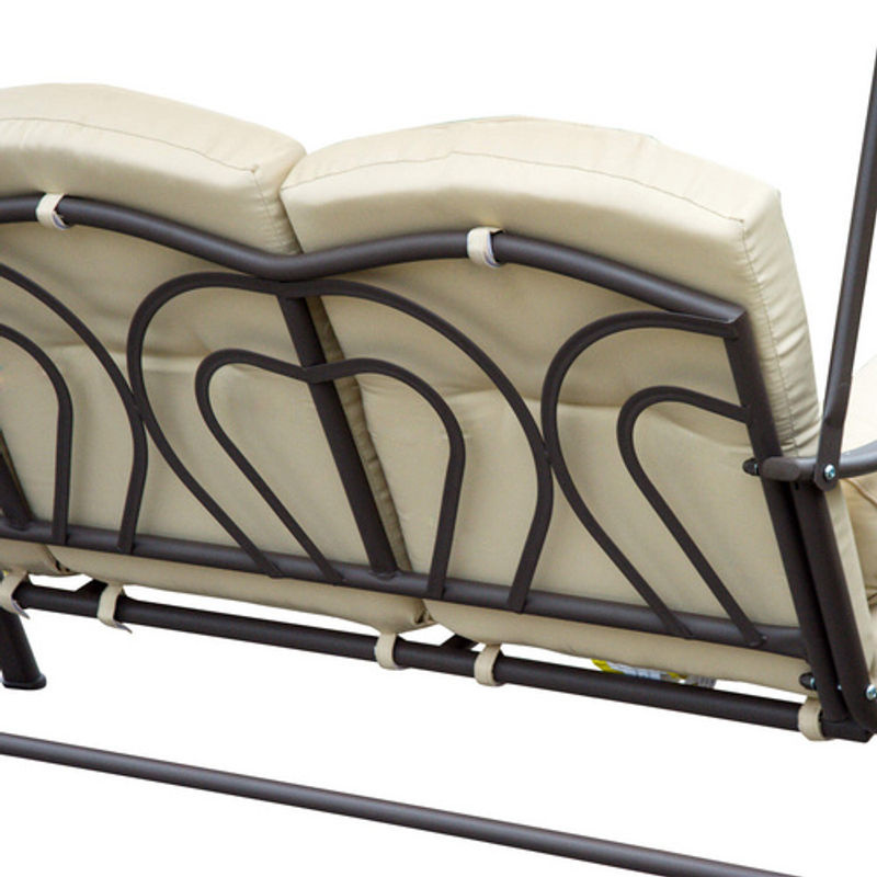 Outsunny 3-Sitzer Hollywoodschaukel mit Sonnendach und Kissen, Metall und Polyester, Beige-Braun, B/T/H: 208 x 120 x 172 cm - Bild 11