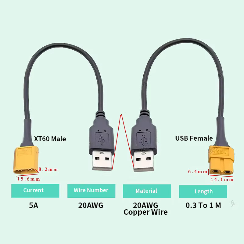 DIVEDEER USB-Ladekabel XT60 XT90 auf USB-A für Lithium-Batterien, Schwarz, 5A 20AWG - Bild 2