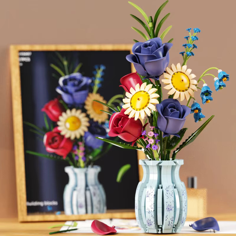 FUNXINEE Blumenstrauß-Baustein-Bausatz mit Vase, 787 Teile - Bild 3