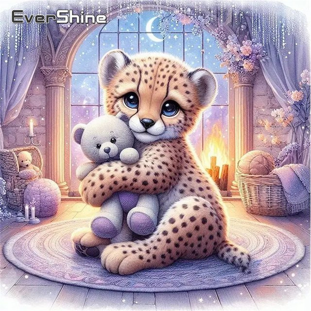 Evershine DIY Diamantmosaik Set Leopard Tier mit Rundsteinen in Multicolour, Malset für Kreuzstich und Handarbeiten - Bild 1