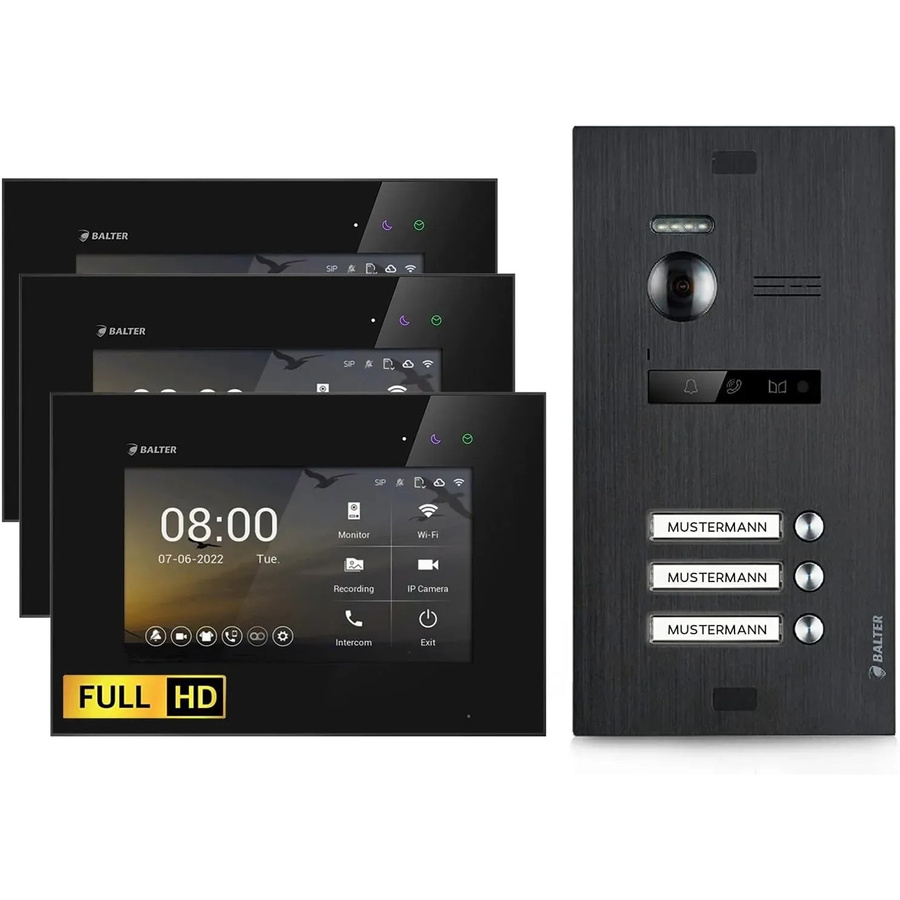 Balter EVO-HD Video-Türsprechanlage für Dreifamilienhäuser mit 3x 7 Zoll Monitor in Schwarz - Bild 2