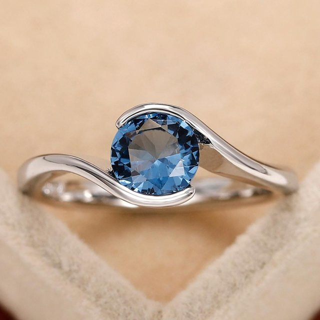 Huitan Solitärring Damen, blauer Zirkonia, Kupfer, Silber - Bild 1