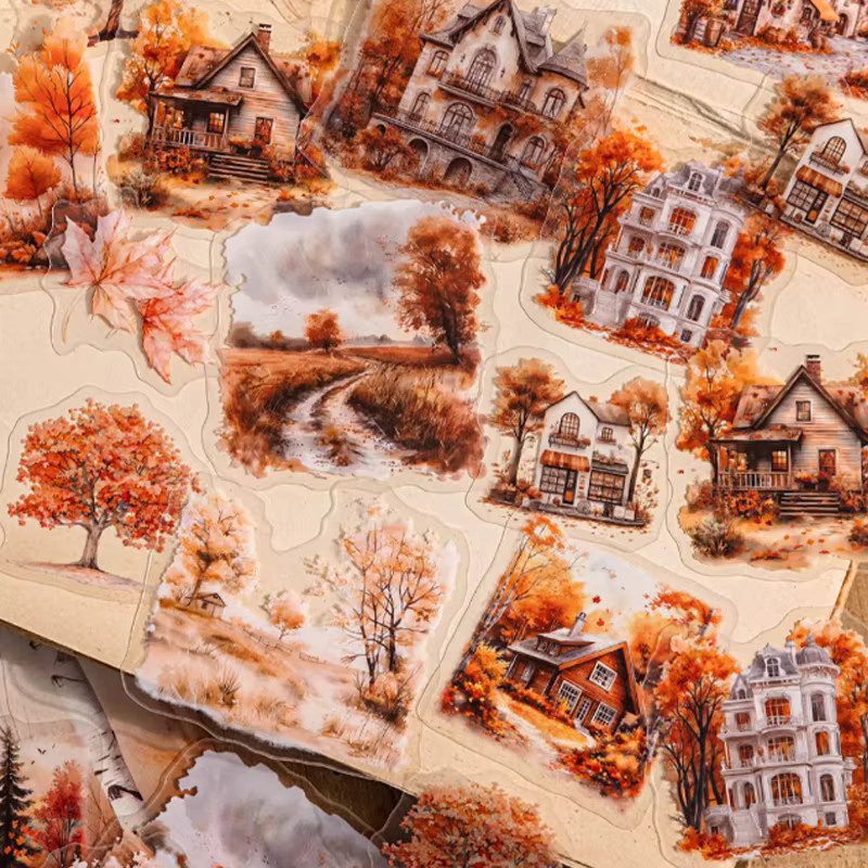 Mr. Paper Herbst-Landschaftsaufkleber mit orangefarbenen Baumblättern für DIY-Dekoration, 30 Blatt pro Packung - Bild 3