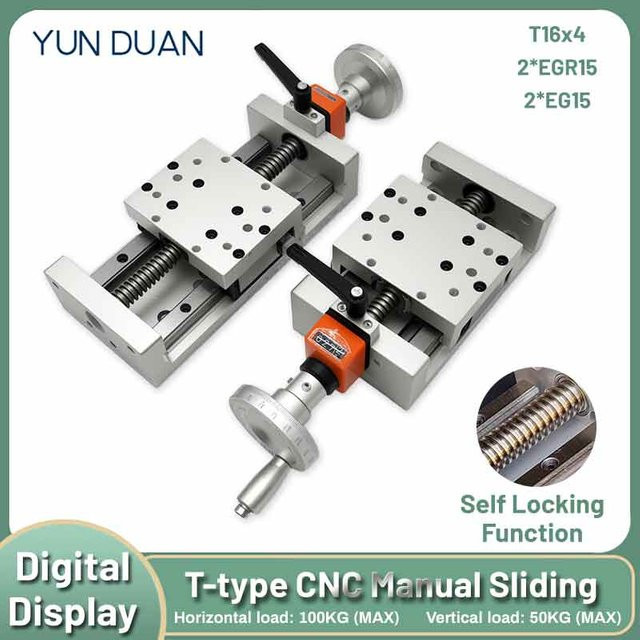 YUN DUAN T-förmiger manueller Schiebetisch mit digitaler Anzeige, selbstsperrende Linearschiene, Z-Achsen-Linearantrieb, Farbe: Silber, Breite: 100 mm, Tragkraft: 100 kg - Bild 1