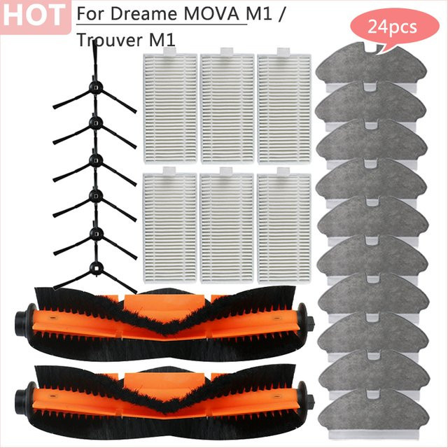 Dreame Ersatzteil-Set für MOVA M1 und Trouver M1 Saugroboter mit Hauptbürste, Seitenbürste, Wischtuch und HEPA-Filter - Bild 1