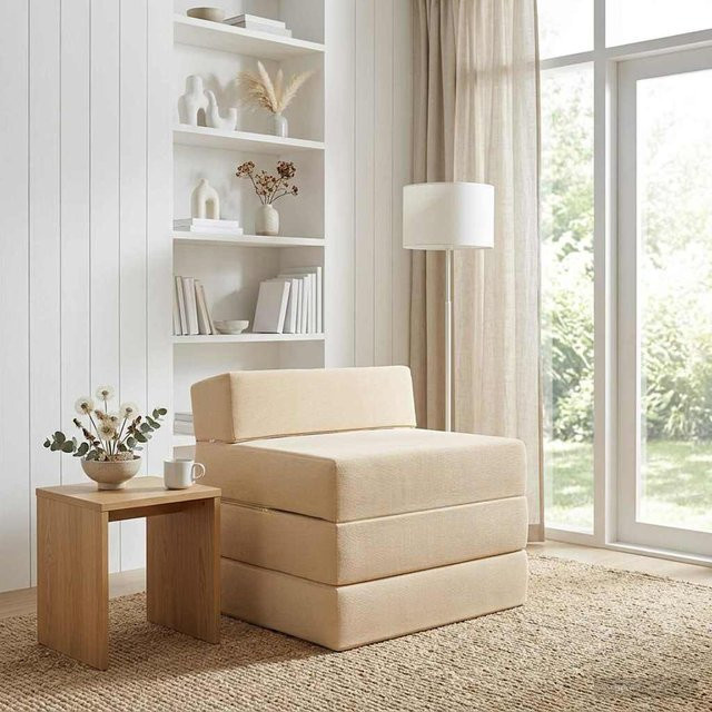 Klapp-Schlafsofa Yiwydaa aus Cordstoff in Beige, B/T/H: 200 x 70 x 15 cm - Bild 1