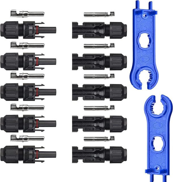 AOKIN 5 Paar Solarpanel-Anschlüsse IP67 wasserdicht, schwarze Solarkabel-Stecker Set mit 2 Schraubenschlüsseln, 1000 V, 30 A, männlich und weiblich - Bild 1