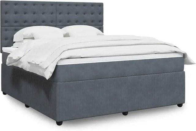 vidaXL Boxspringbett mit Matratze Dunkelgrau aus Samt mit USB-Anschluss und Unterbettbeleuchtung B/T: 180 x 200 cm - Bild 1