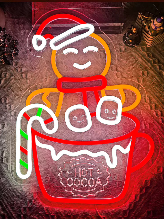 Dimmbares Gingerbread Man Hot Cocoa Neon Schild als mehrfarbige Weihnachtsbeleuchtung zur Wanddekoration - Bild 5