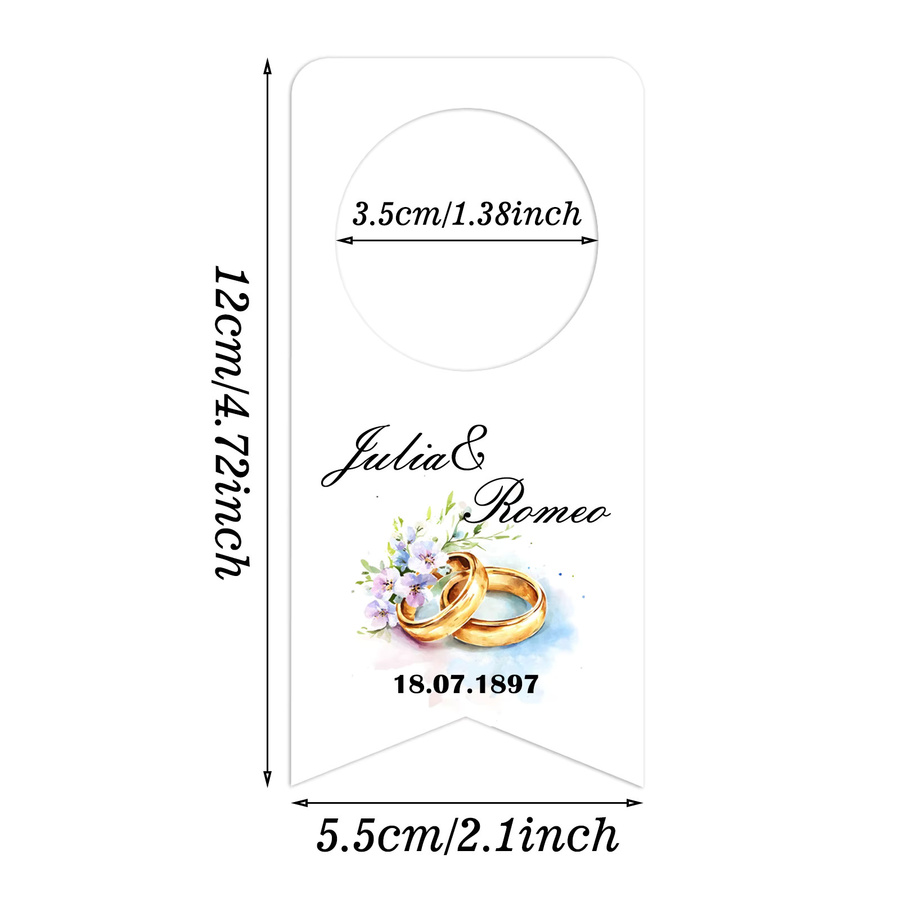Personalisierbare Flaschenhülle aus Papier in Weiß mit floralem Design für Hochzeiten, Verlobungen und Valentinstag - Bild 2