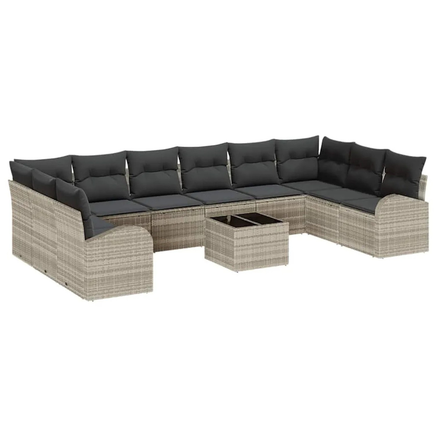 vidaXL Garten-Sofa-Set aus Polyrattan in Hellgrau, 11-teiliges L-Shape Lounge-Set mit Eckelementen, Sesseln und Couchtisch inklusive UV-beständiger Polsterung - Bild 2