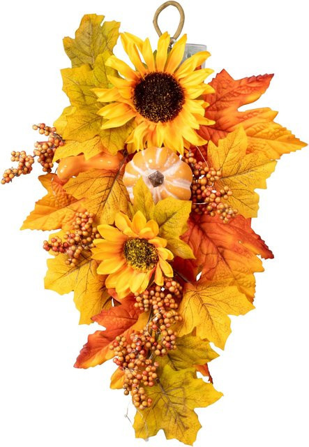 LED-Hängedeko Herbststimmung von Viva Domo mit Blumen und Blättern in Orange und Gelb - Bild 1