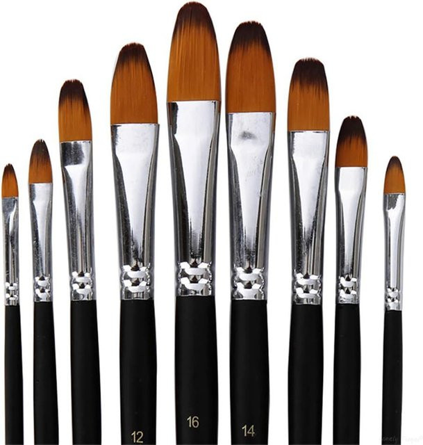 Flasbert 9-teiliges Künstlerpinsel-Set mit langem Holzgriff und schwarzem Kunsthaar für Acryl, Aquarell und Ölmalerei - Bild 1
