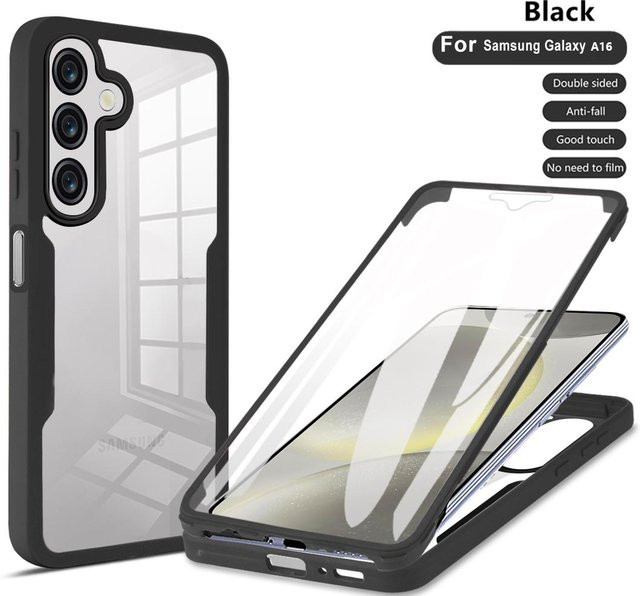 Samsung Galaxy A16 5G Hülle mit 360 Ganzkörperschutz und Frontscheibe, stoßfest, Schwarz - Bild 1