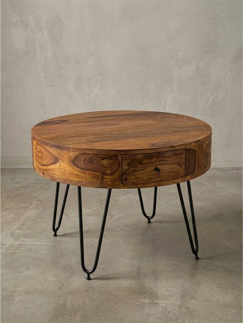 Runder Couchtisch von KADIMA DESIGN aus Massivholz und Metall in Braun, B/T/H: 60 x 44,5 x 60 cm - Bild 1