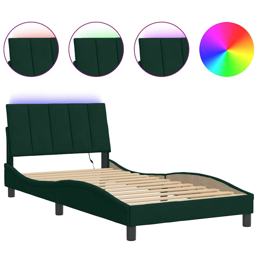 vidaXL Bettgestell Hanko mit LED in Dunkelgrün aus Samt, B/T/H: 100 x 200 x 74,5 cm - Bild 6