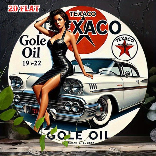 Potdemiel Vintage Texaco Logo Rundes Aluminiumschild aus Metall in Mehrfarbig, Durchmesser: 20 cm - Bild 1